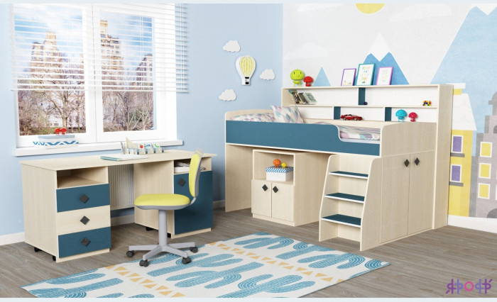 Кровать-чердак Малыш 5 (Дуб молочный/Оранжевый)