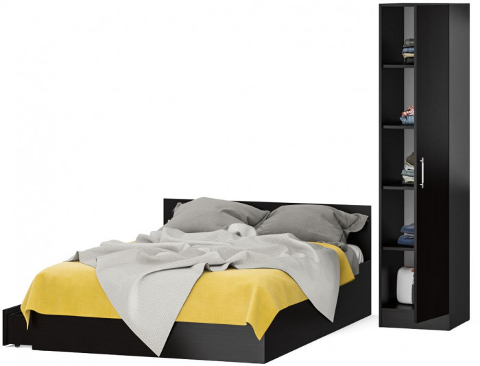 Кровать с ящиками 1400 + Пенал Стандарт, цвет венге, ШхГхВ 143,5х203,5х70 + 45х52х200 см., сп.м. 1400х2000 мм., без матраса, основание есть