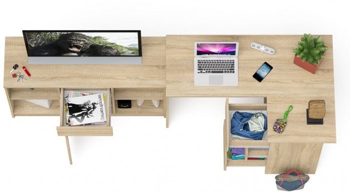 Мори компьютерный стол МС-16 правый + Тумба МТВ1204.1, дуб сонома