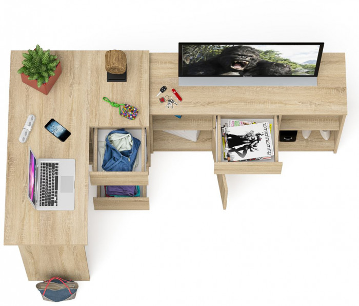 Мори компьютерный стол МС-16 правый + Тумба МТВ1204.1, дуб сонома