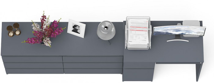 Мори Стол компьютерный МС-1 левый + Комод МК1380.6, цвет графит, ШхГхВ 228х50х76,6 см., выдвижной ящик слева, НЕ универсальная сборка