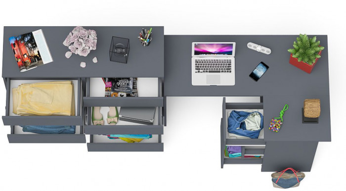 Мори Стол компьютерный МС-16 правый + Комод МК1200.8, цвет графит, ШхГхВ 244,8х84,9х94 см., выдвижные ящики справа, НЕ универсальная сборка