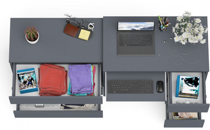 Мори Стол компьютерный МС-6 правый + Комод МК800.1, цвет графит, ШхГхВ 170,4х50х76,6 см., выдвижные ящики справа, НЕ универсальная сборка