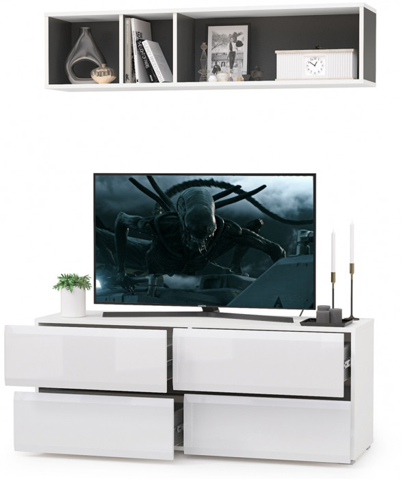 Сидней Комплектация № 001, корпус белый/чёрный/фасады МДФ белый глянец