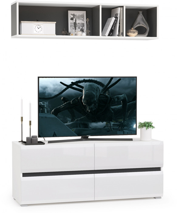 Сидней Комплектация № 001, корпус белый/чёрный/фасады МДФ белый глянец