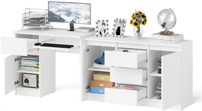 Мори компьютерный стол МС-1 левый + Комод МК1200.3, белый