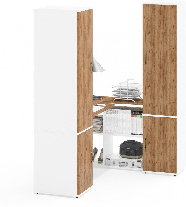 Лидер-8 Пенал МД 23Б + Стол + Пенал 22Б, белый шагрень/крафт золото