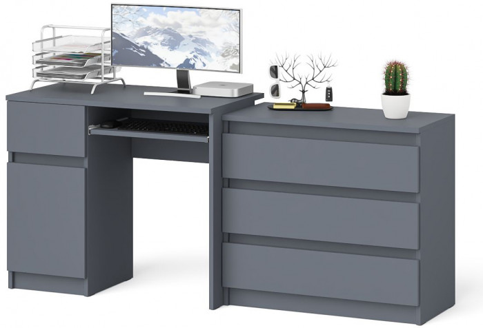 Мори компьютерный стол МС-1 левый + Комод МК800.1, графит