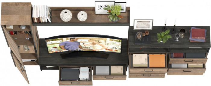 Трувор Гостиная 101, цвет дуб гранж песочный/интра, ШхГхВ 326,6х45,4х210 см., универсальная сборка