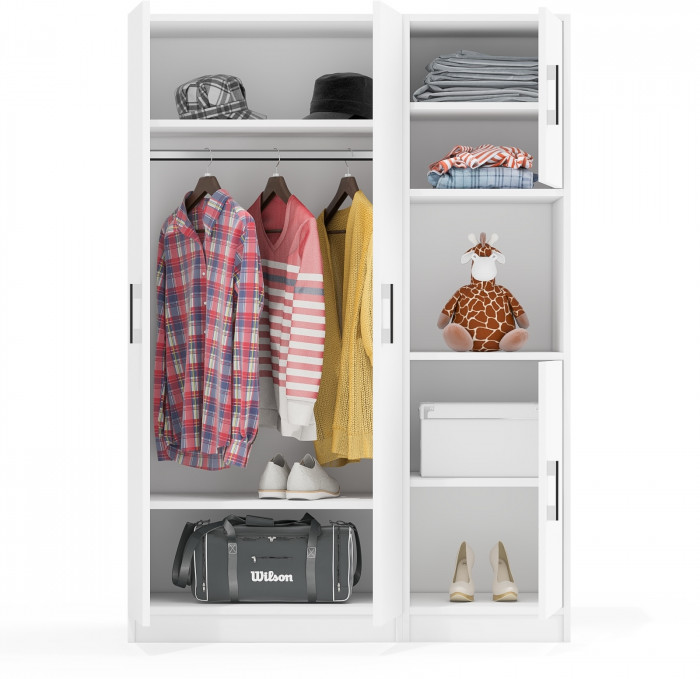 Шкаф С-МД-СК9Ш+Пенал С-МД-СК9П, цвет белый шагрень, ШхГхВ 113х45х160 см., универсальная сборка