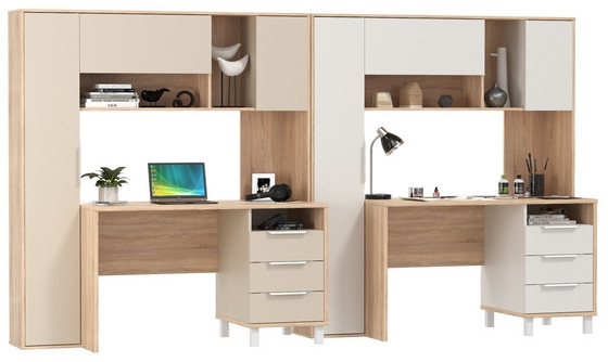 Два стола компьютерных Комфорт 12.95N, цвет дуб сонома/белый/дуб сонома/сатин, ШхГхВ 324х60,3х180 см., НЕ универсальная сборка