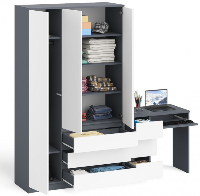 Мори компьютерный стол МС-6 левый + Шкаф МШ1200.1, графит/белый