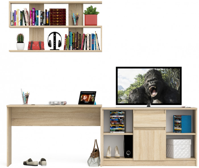 Мори письменный стол МСП1200.1 + Тумба МТВ1204.1 + Полка 1200, дуб сонома