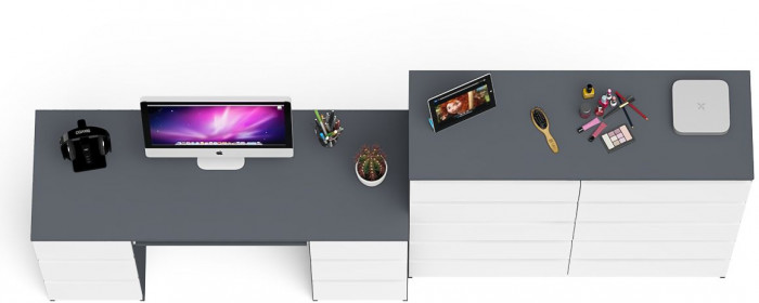 Мори Стол компьютерный МС-2 + Комод МК1200.10, цвет графит/белый, ШхГхВ 255,8х50х115 см., универсальная сборка