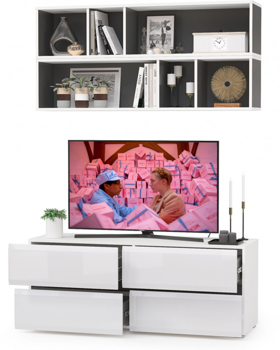 Сидней Комплектация № 003, корпус белый/чёрный/фасады МДФ белый глянец