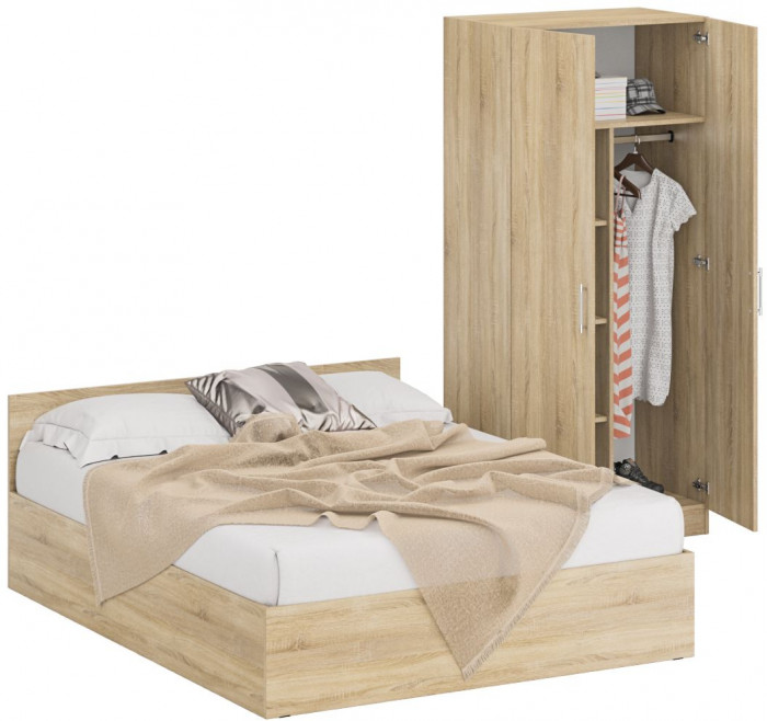 Кровать 1600 + Шкаф 2-х створчатый Стандарт, дуб сонома