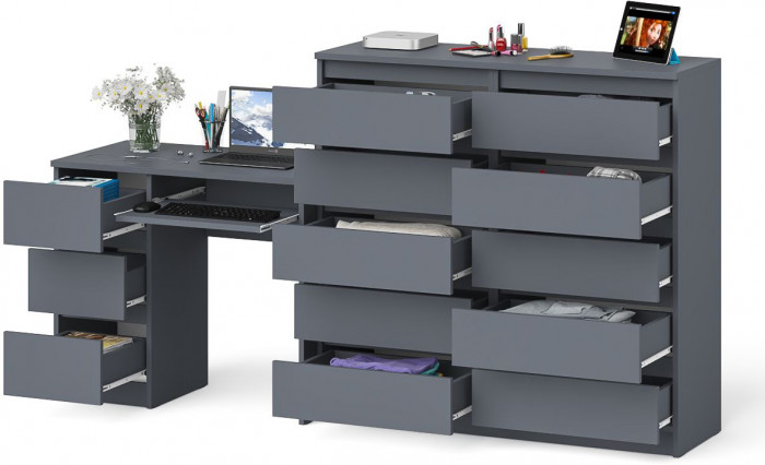 Мори компьютерный стол МС-6 левый + Комод МК1200.10, графит