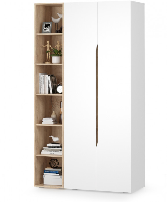 Муссон 13.198 Шкаф двухстворчатый + 13.349 Стеллаж, белый/дуб эндгрейн элегантный