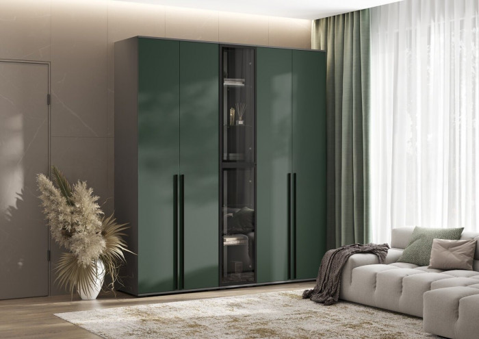Норд Шкафы 800 + Пенал-стекло 400, Графит/Изумрудный