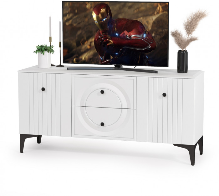 Валенсия Гостиная № 063, цвет ЛДСП белый шагрень/МДФ белый шагрень, ШхГхВ 243,1х38,3х225,2 см., ниша для ТВ 133х38х117 см.