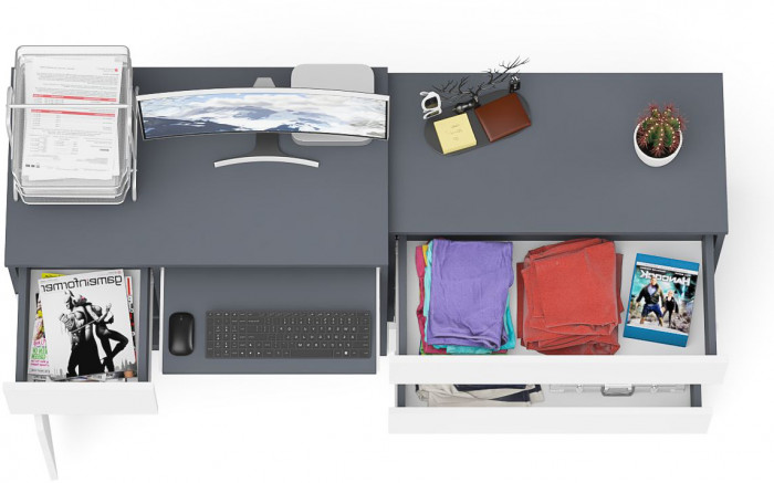 Мори компьютерный стол МС-1 левый + Комод МК800.1, графит/белый