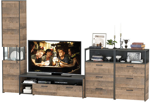 Трувор Гостиная 102, цвет дуб гранж песочный/интра, ШхГхВ 326,6х45,4х210 см., универсальная сборка