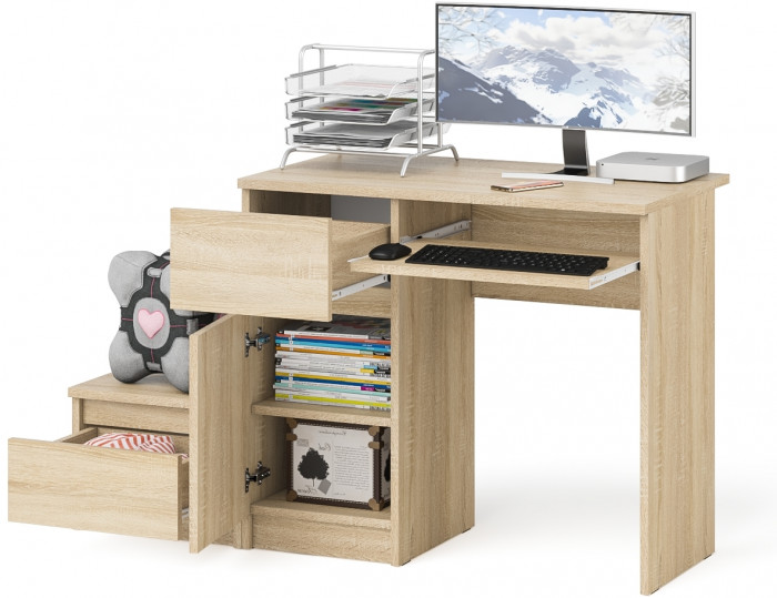 Мори Стол компьютерный МС-1 левый + Тумба ТМП400.1, цвет дуб сонома, ШхГхВ 130,4х50х76,6 см., выдвижной ящик слева, НЕ универсальная сборка