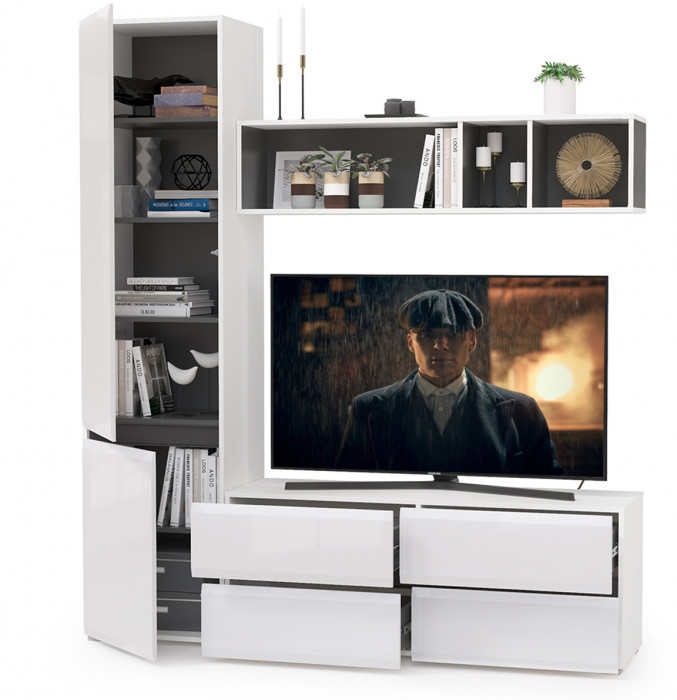 Сидней Комплектация № 004, корпус: белый/чёрный/фасады: МДФ белый глянец