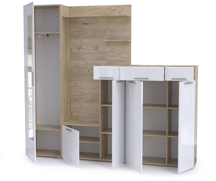 Лайн Прихожая № 10, дуб крафт серый/фасады МДФ белый глянец