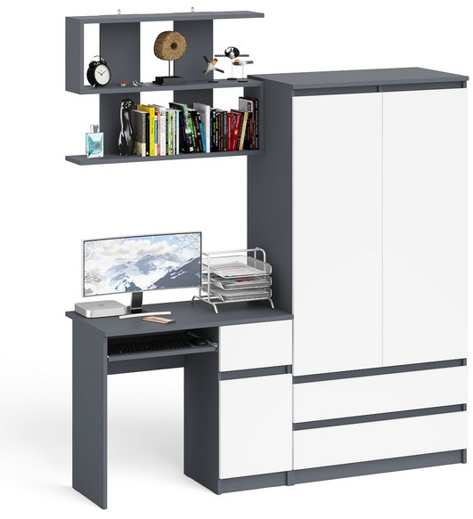 Мори компьютерный стол МС-1 правый + Шкаф МШ900.1 + Полка 900, графит/белый