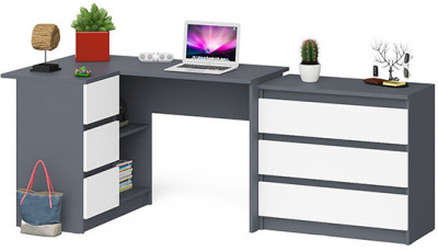 Мори компьютерный стол МС-16 левый + Комод МК800.1, графит/белый