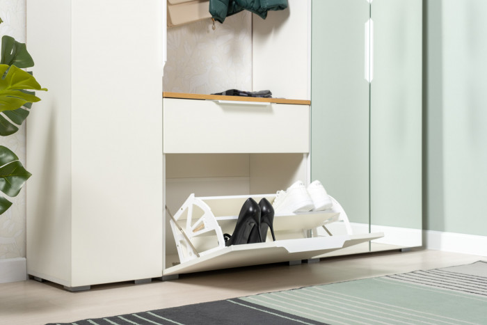 Октава Прихожая 15-123Н, белый шагрень/дуб крафт золотой/фасады МДФ белый шагрень