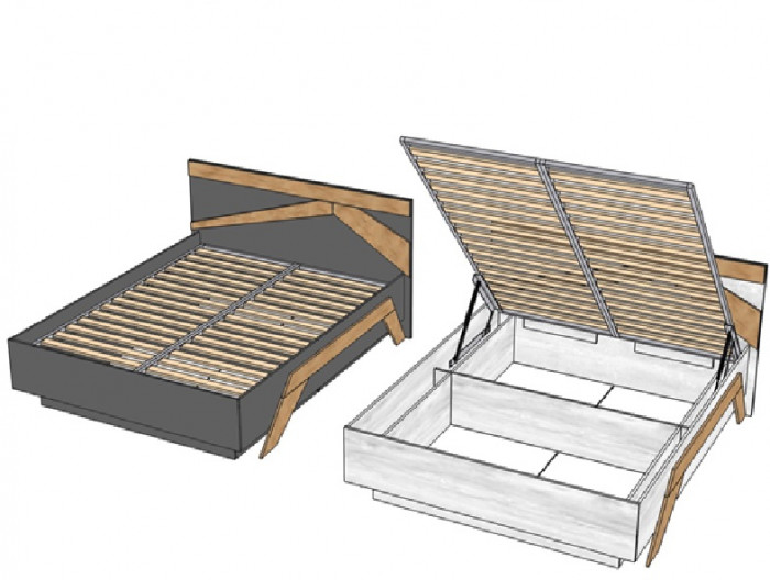 Кровать полутороспальная 140х200 "Скандинавия" с подъемным основанием - Антрацит/Дуб наварра
