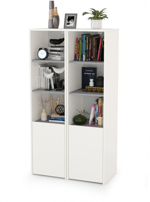 Торонто 13.13 Шкаф комбинированный + 13.13 Шкаф комбинированный, цвет белый шагрень/стальной серый, ШхГхВ 80х40,3х149,7 см., универсальная сборка