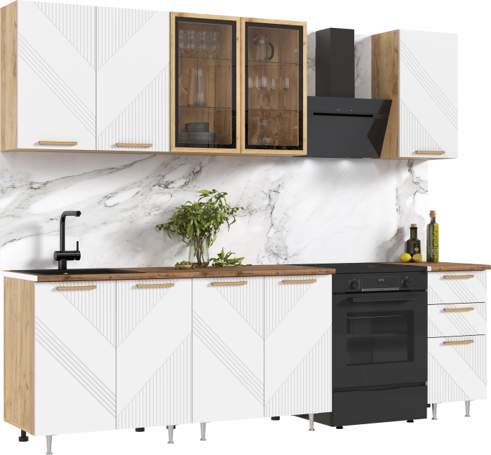 Кухня Ирис 2,0м (490) Компановка №2 Дуб Крафт/Браш Вайт (Дуб вотан)