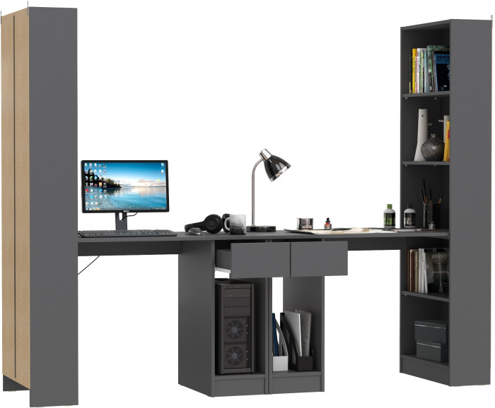 Лайт Шкаф комбинированный 10.01 + 10.01, цвет тёмно-серый, ШхГхВ 230,6х58,2х179 см., универсальная сборка(обязательно крепление к стене)