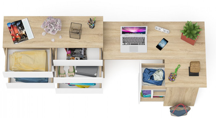 Мори Стол компьютерный МС-16 правый + Комод МК1200.8, цвет дуб сонома/белый, ШхГхВ 244,8х84,9х94 см., выдвижные ящики справа, НЕ универсальная сборка