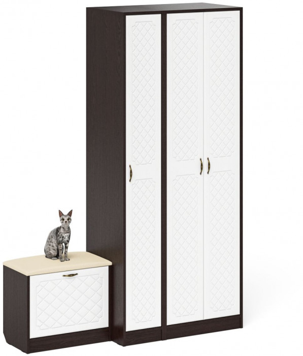 Прихожая П-6 Компоновка № 45, венге/фасады МДФ белое дерево фрезеровка ромб