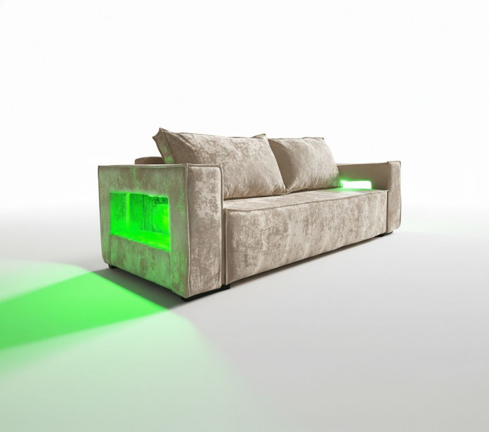 Диван-кровать Лофт Люкс Плюш с подсветкой, еврокнижка, 140х195, бежевый