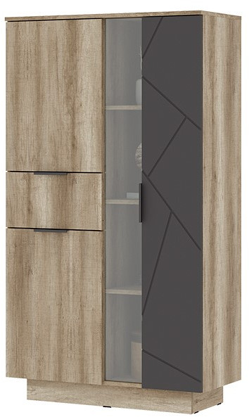 Даллас ШК 02 Шкаф со стеклом (0,902х1,602х0,402) дуб каньон/МДФ софт графит