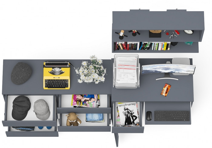 Мори Стол компьютерный МС-1 левый + Комод МК1200.6 + Полка 900, цвет графит, ШхГхВ 210,4х50х209,6 см., НЕ универсальная сборка