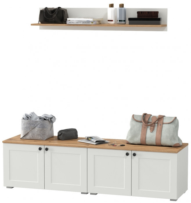 Остин Прихожая 64, цвет белый шагрень/дуб крафт золотой, ШхГхВ 160х41,9х160 см.