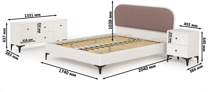 Валенсия Спальня № 40, цвет ЛДСП белый шагрень/МДФ белый шагрень/ткань велутто 19, ортопед есть, сп. м. 1600х2000 мм., б/м