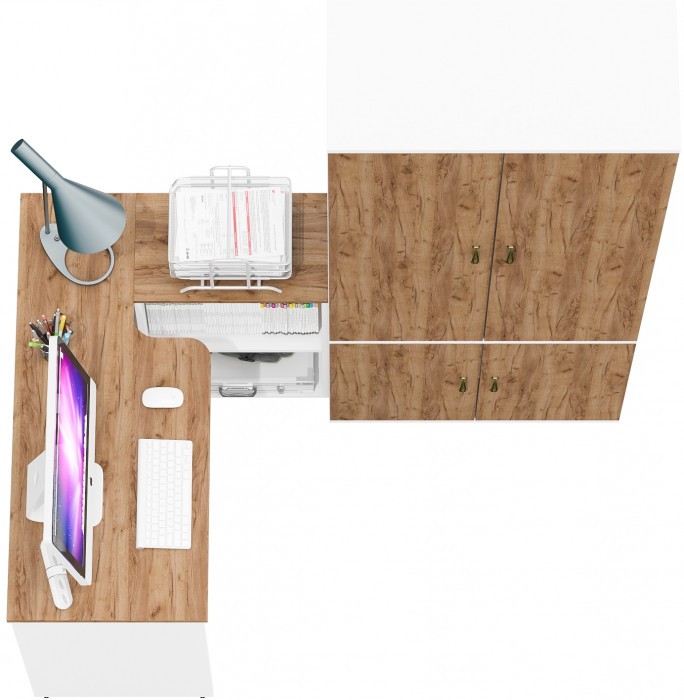 Лидер-8 Стол + Шкаф МД 20Б, белый шагрень/крафт золото