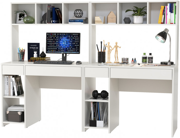 Стол компьютерный Комфорт 12.77F + Стол компьютерный Комфорт 12.77F, цвет белый шагрень, ШхГхВ 200х49,8х147 см., универсальная сборка