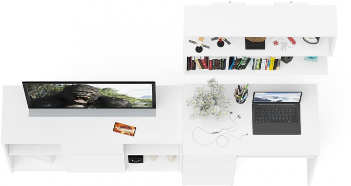 Мори Стол компьютерный МС-6 левый + Тумба МТВ1204.1 + Полка 900, цвет белый, ШхГхВ 210,4х50х209,6 см., НЕ универсальная сборка