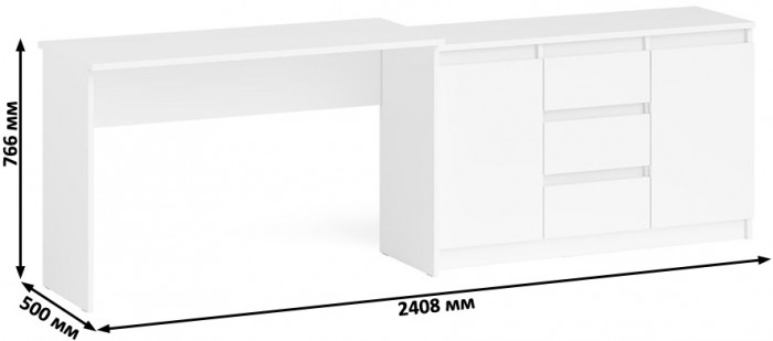 Мори Стол письменный МСП1200.1 + Комод МК1200.3, цвет белый, ШхГхВ 240,8х50х76,6 см., универсальная сборка