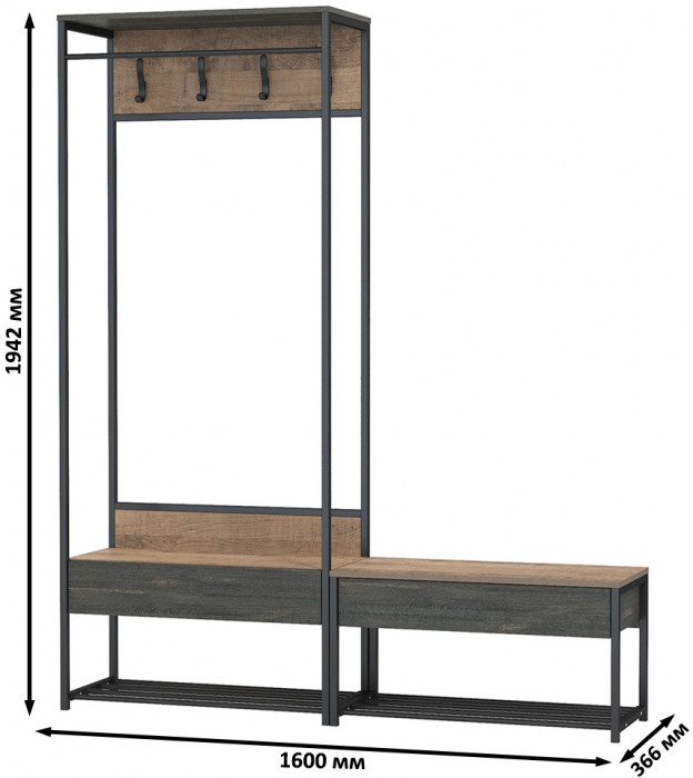 Трувор 15.120 Прихожая + 13.241.03 Тумба для обуви, дуб гранж песочный/интра