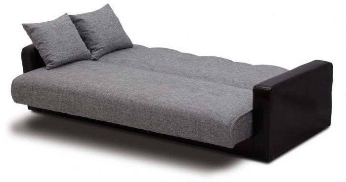 Раскладной диван-кровать, прямой, книжка, цвет серо-черный, кожа/рогожка, Лондон 140х190