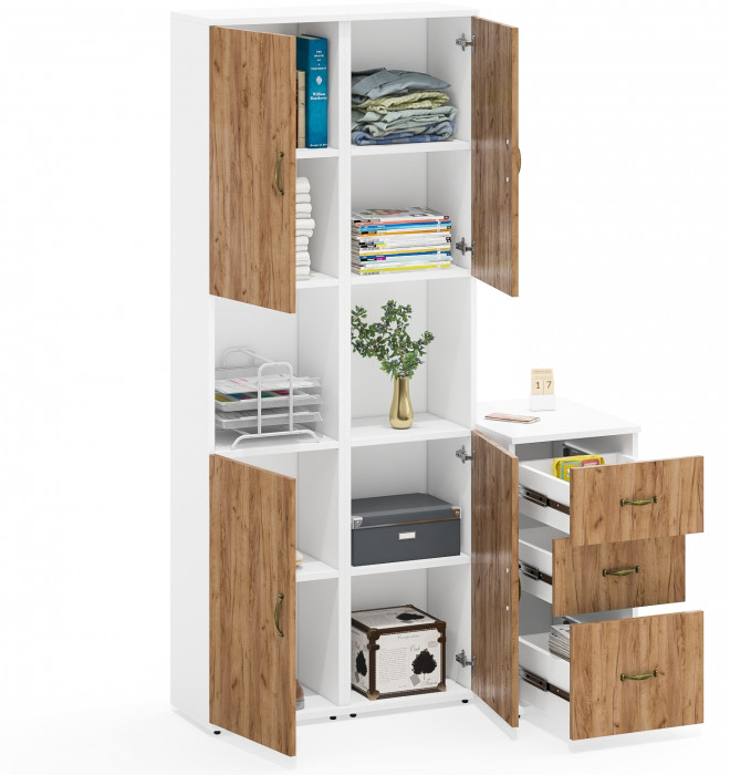 Лидер-8 Пенал + Пенал + Тумба МД 3.16, белый шагрень/крафт золото